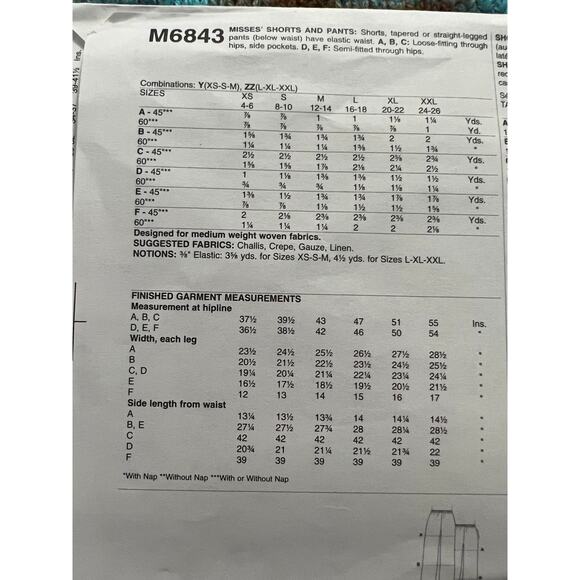 McCalls 6843 Sewing pattern pants shorts size L XL XXL - Picture 4 of 6